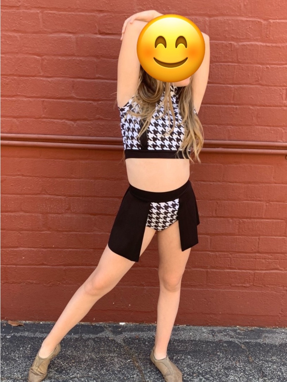 Kelle Black & White Houndstooth Crop Top with suspender straps and skirted brief